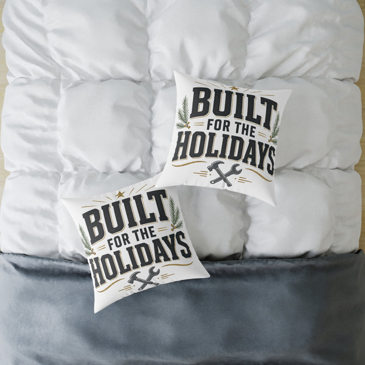 Christmas Built for the Holidays Pillow - Rustic Holiday Home Decor Cushion