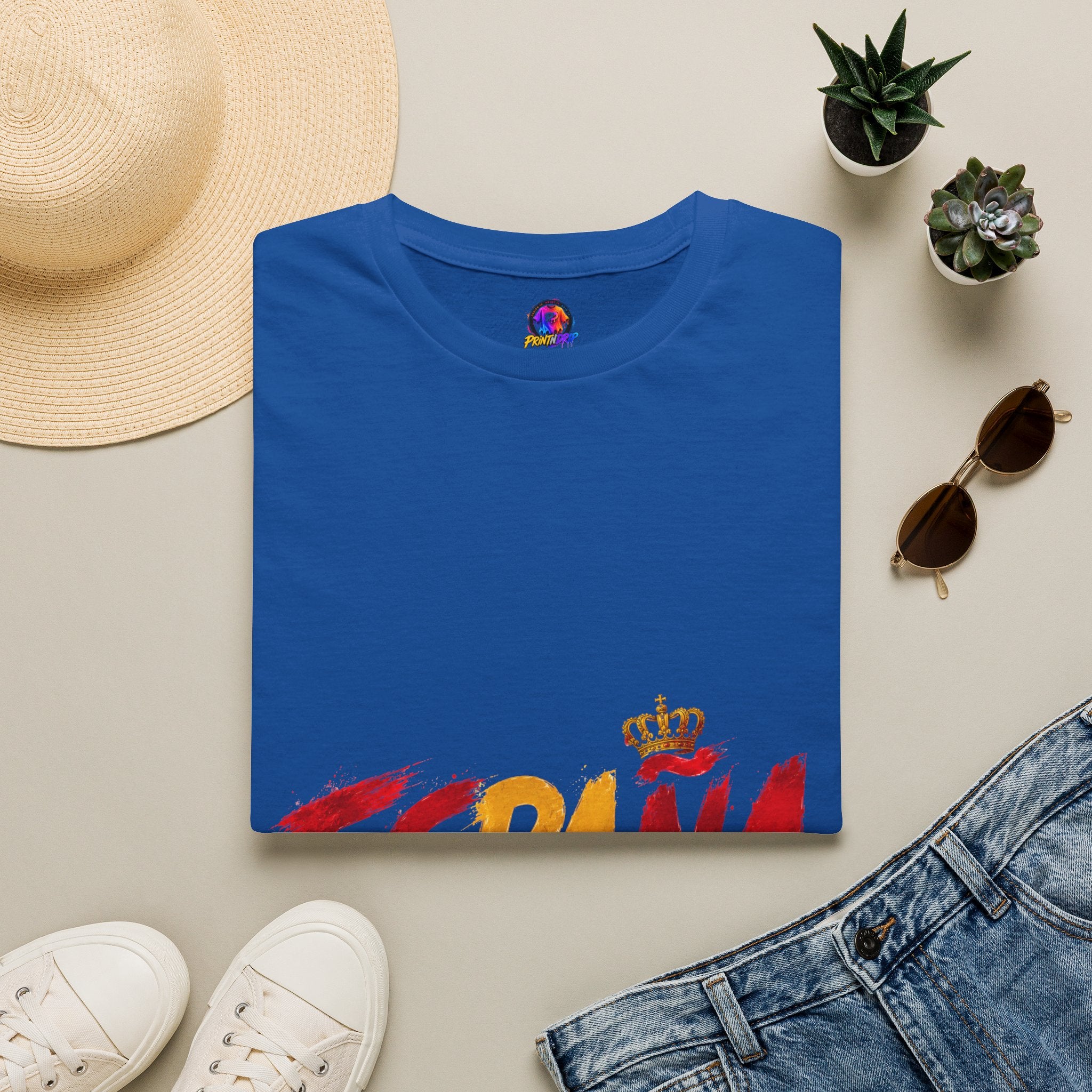 Spain  Graphic T-Shirt — Spanish Flag Brushstroke Design with Crown