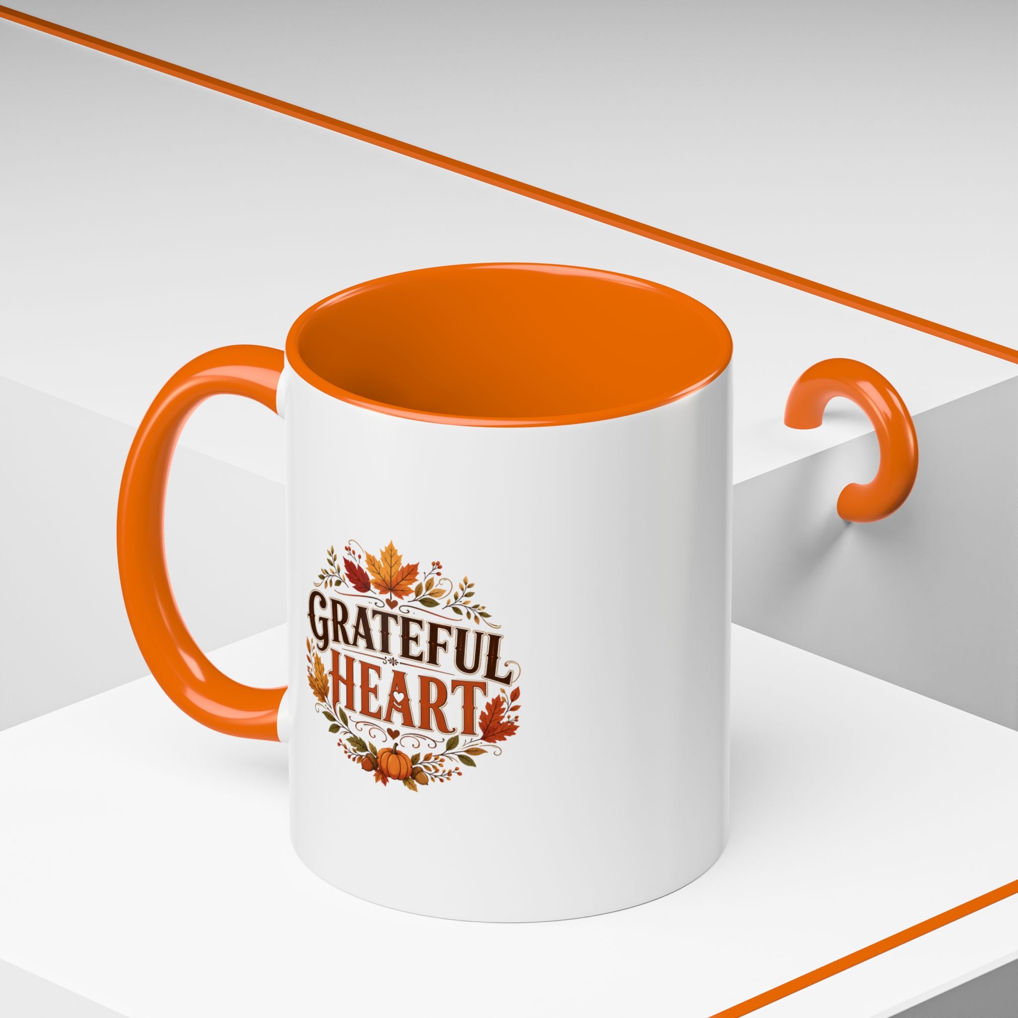 Thanksgiving Mug Grateful Heart Coffee Mug — Fall Leaves Pumpkin Accent Mug