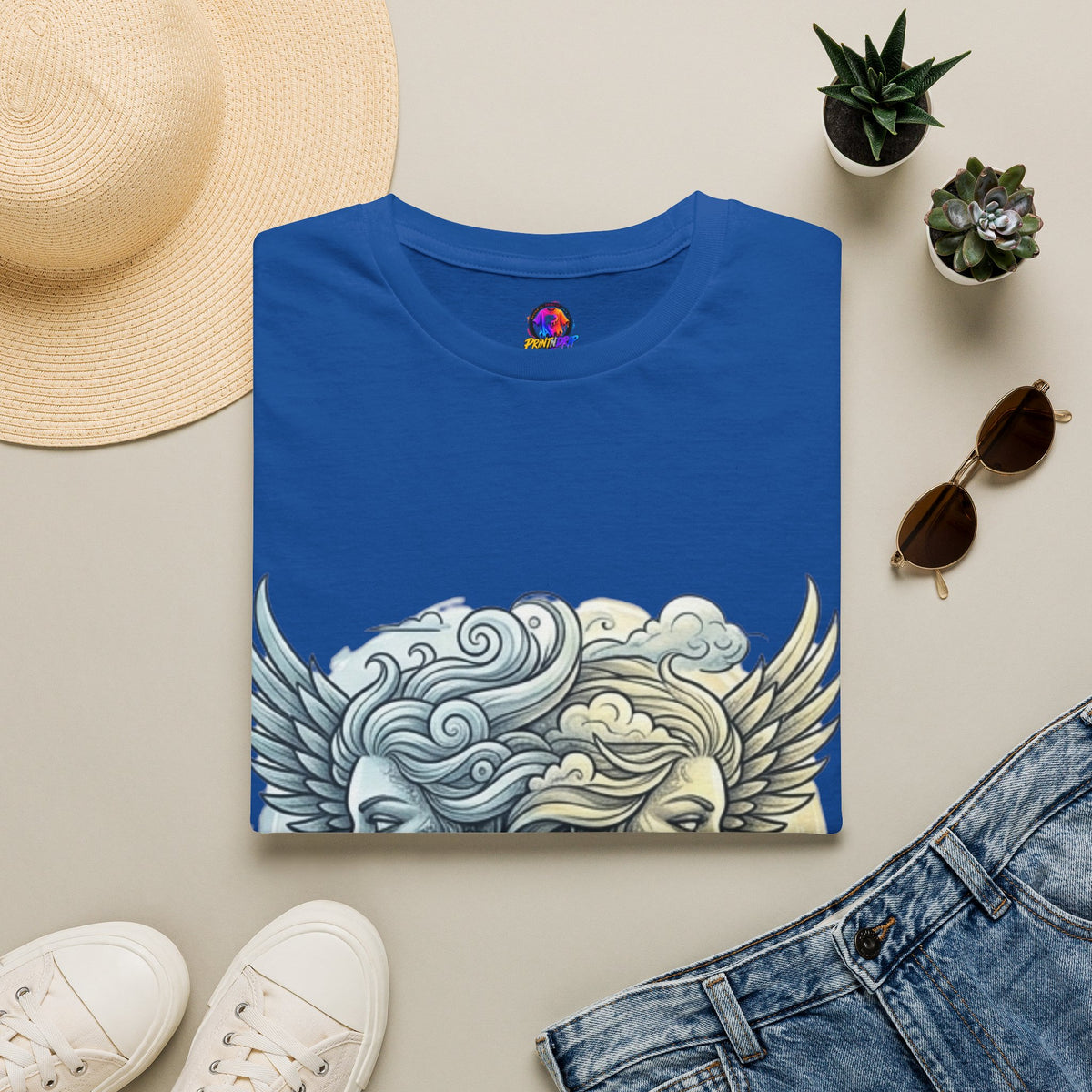 Mythic Moon & Sun Faces T-Shirt — Celestial Duality Graphic Tee