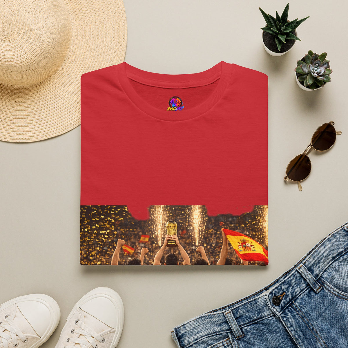 Spain World Cup Champions T‑Shirt — Soccer Trophy Celebration Tee
