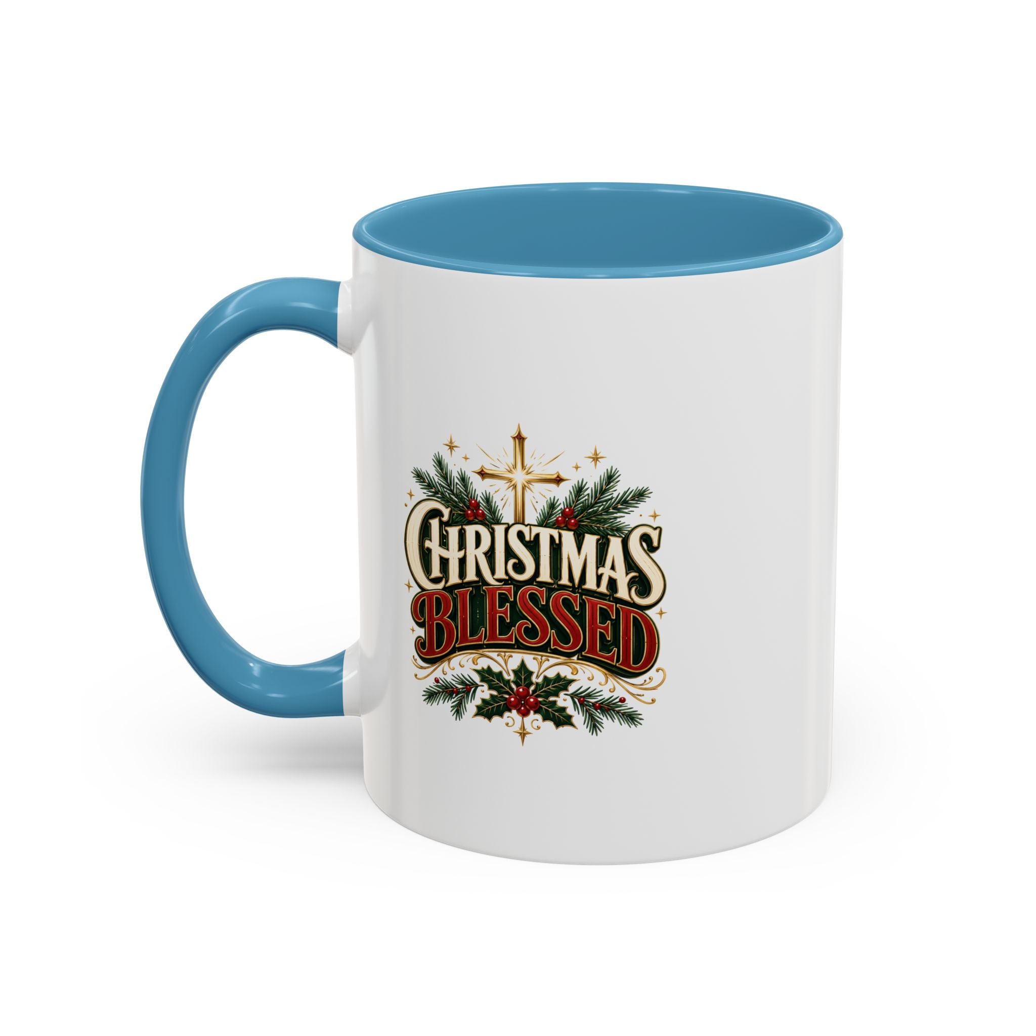 Christmas Blessed Accent Coffee Mug – Holiday Pine & Holly