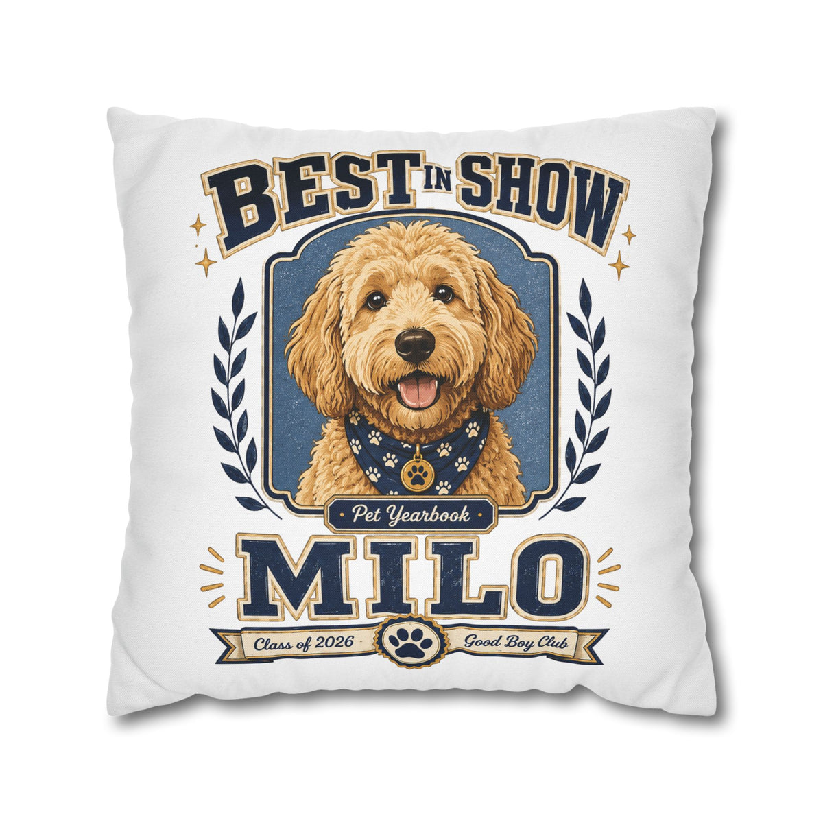 Best in Show Milo Pillowcase — Personalized Dog Portrait Decorative Pillowcase Milo Bailey Dog Dad Mom