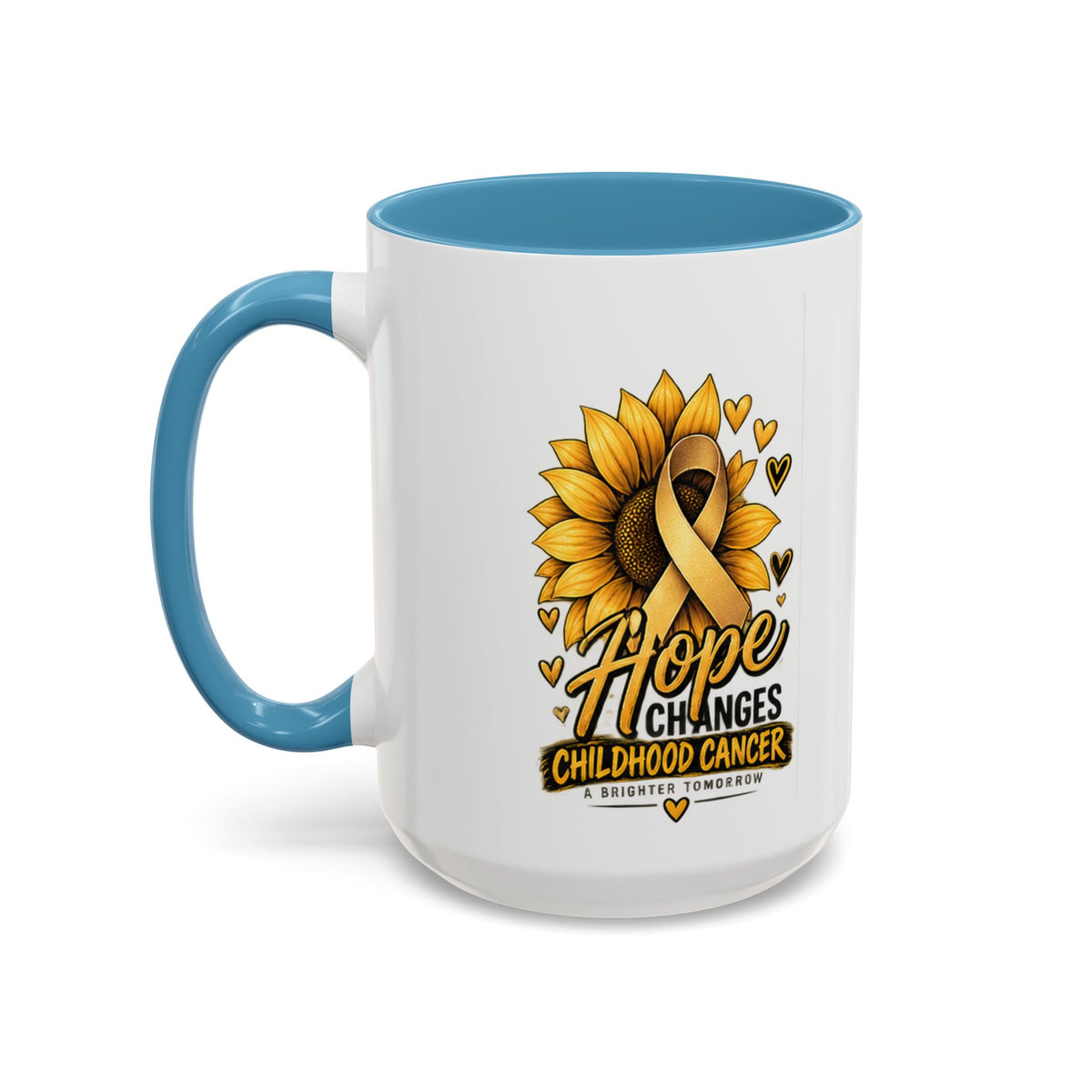 Hope Changes Childhood Cancer Mug – Gold Ribbon Sunflower Accent Coffee Cup (11/15oz)