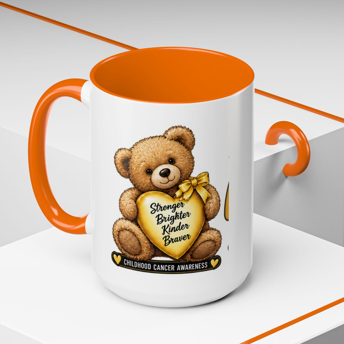 Gold Ribbon Teddy Bear Childhood Cancer Awareness Accent Mug (11/15oz)