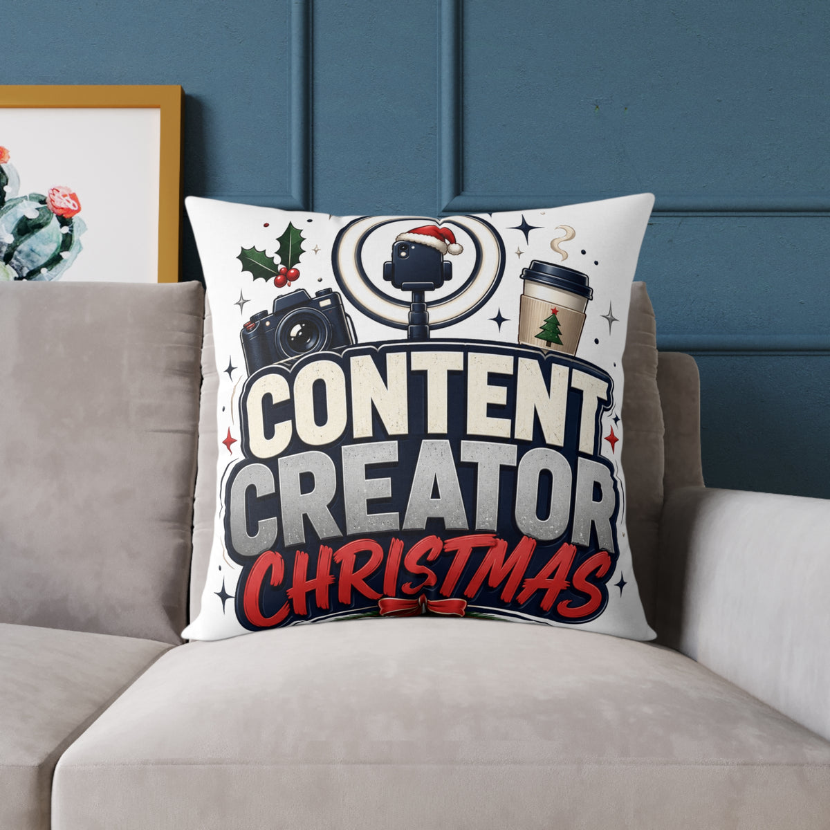 Modern Day Christmas Content Creator Christmas Square Poly Canvas Pillow