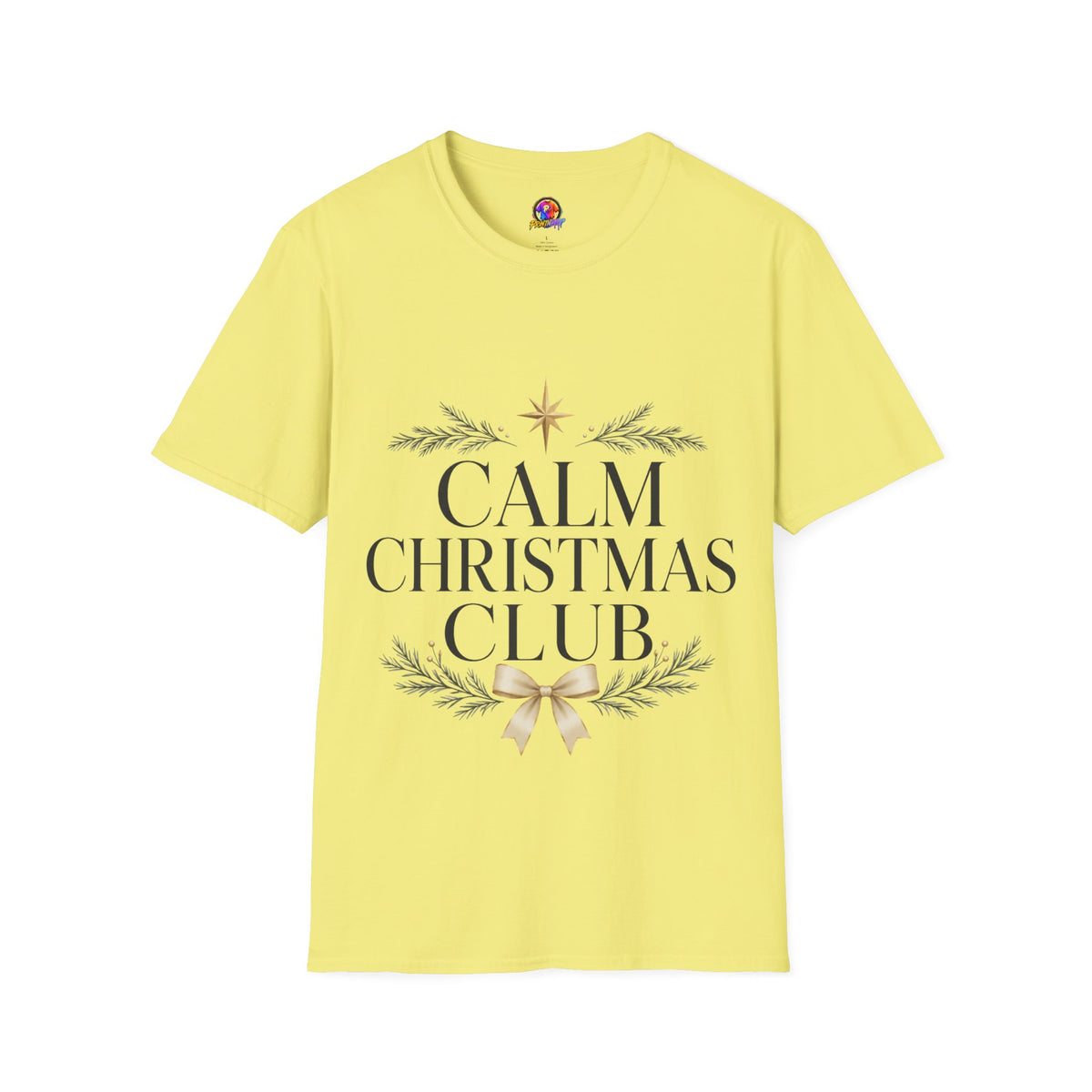 Calm Christmas Club T-Shirt — Holiday Relaxed Tee with Star & Pine Design