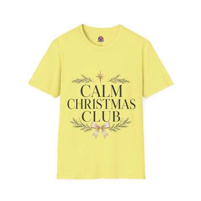 Calm Christmas Club T-Shirt — Holiday Relaxed Tee with Star & Pine Design
