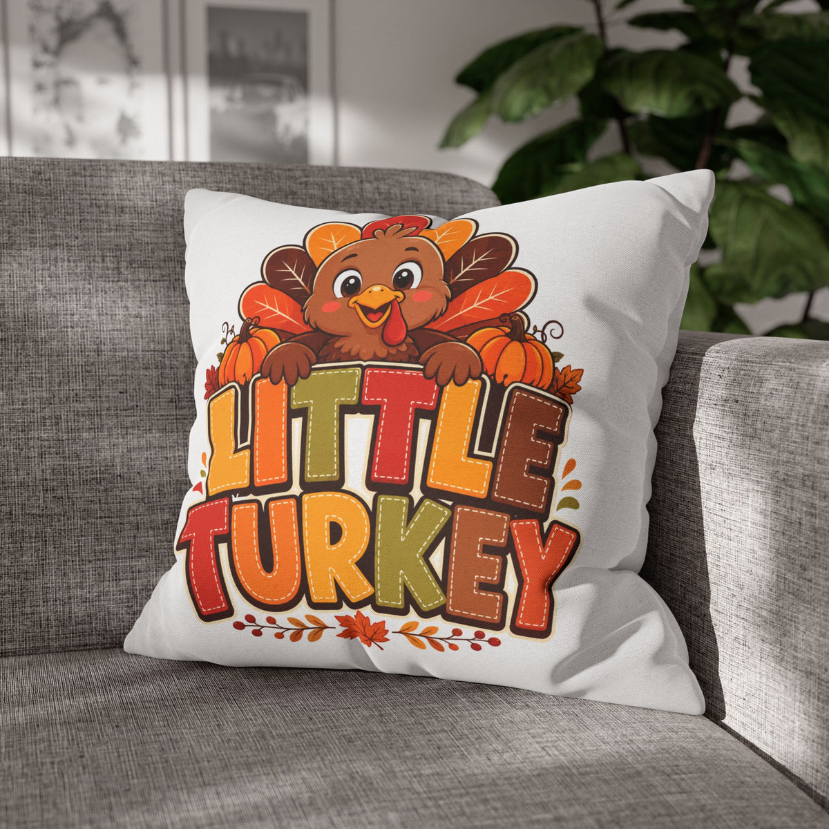 Thanksgiving Little Turkey Throw Pillowcase — Cute Thanksgiving Kids Pillow