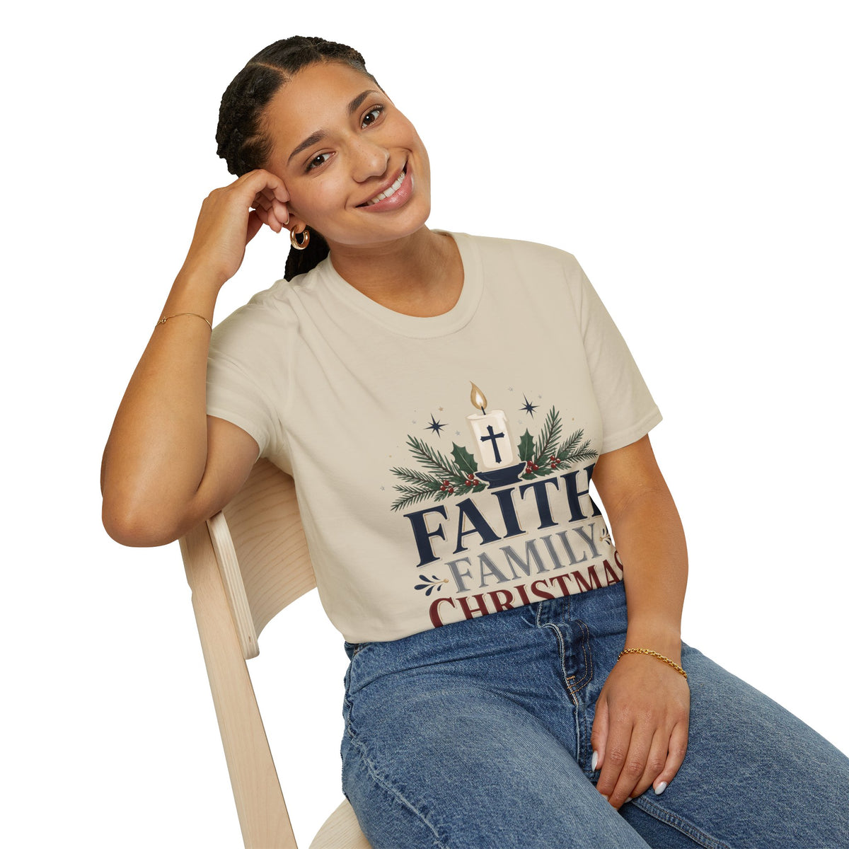 Christmas Faith T-Shirt — "Faith, Family, Christmas" Religious Holiday Tee