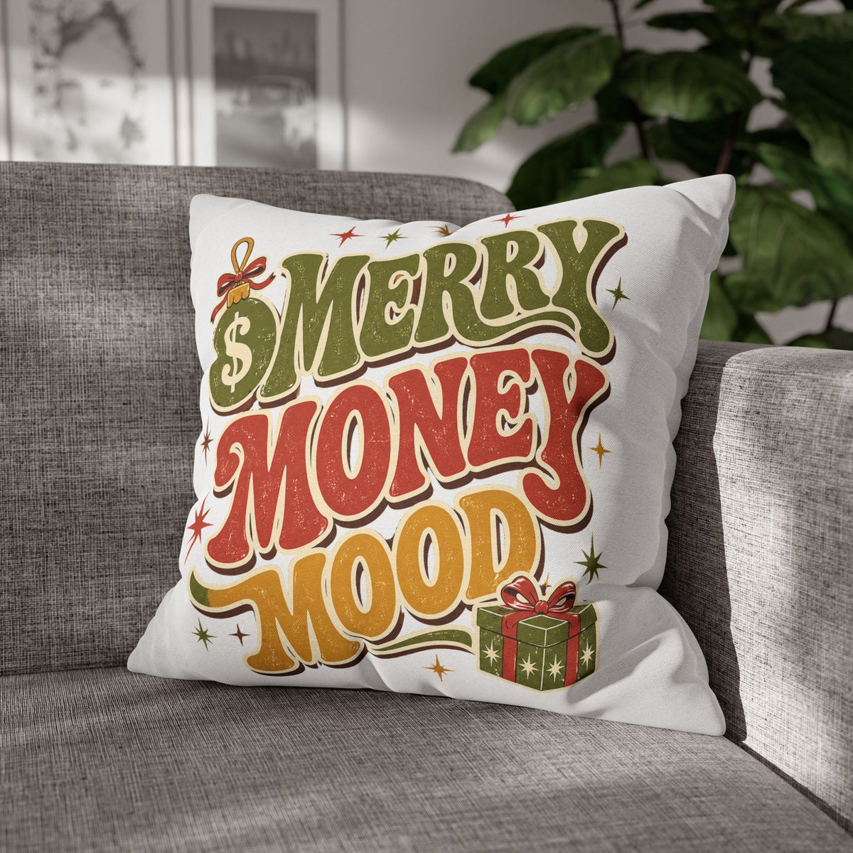 Merry Money Mood Pillowcase Modern Day Christmas — Festive Holiday Decorative Throw Pillow Cover
