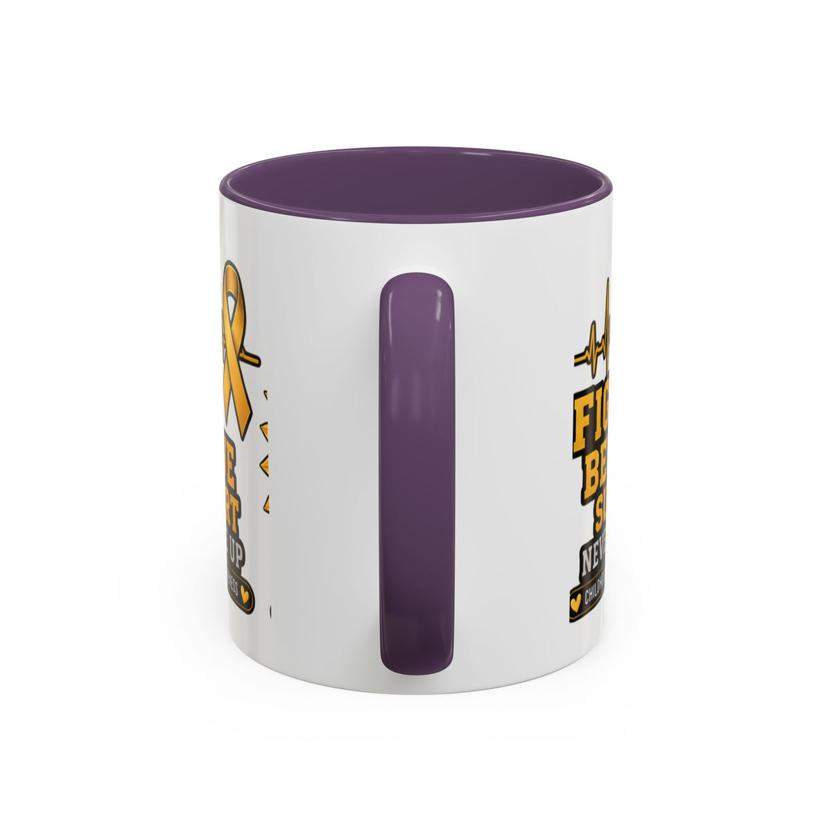 Childhood Cancer Awareness Accent Coffee Mug — "Fight Believe Support" 11/15oz