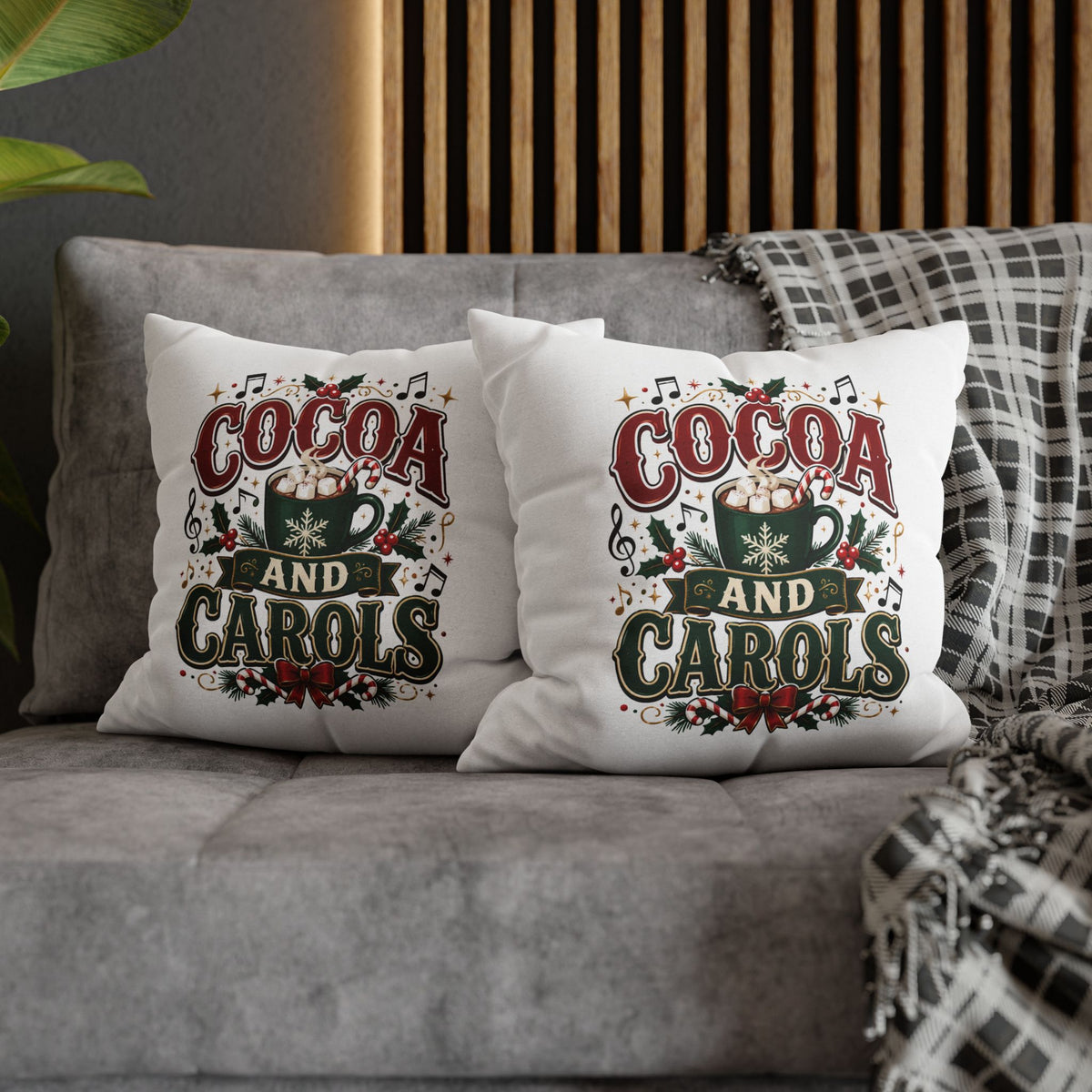 Christmas Cocoa and Carols Holiday Pillowcase - Festive Hot Chocolate Christmas Decor