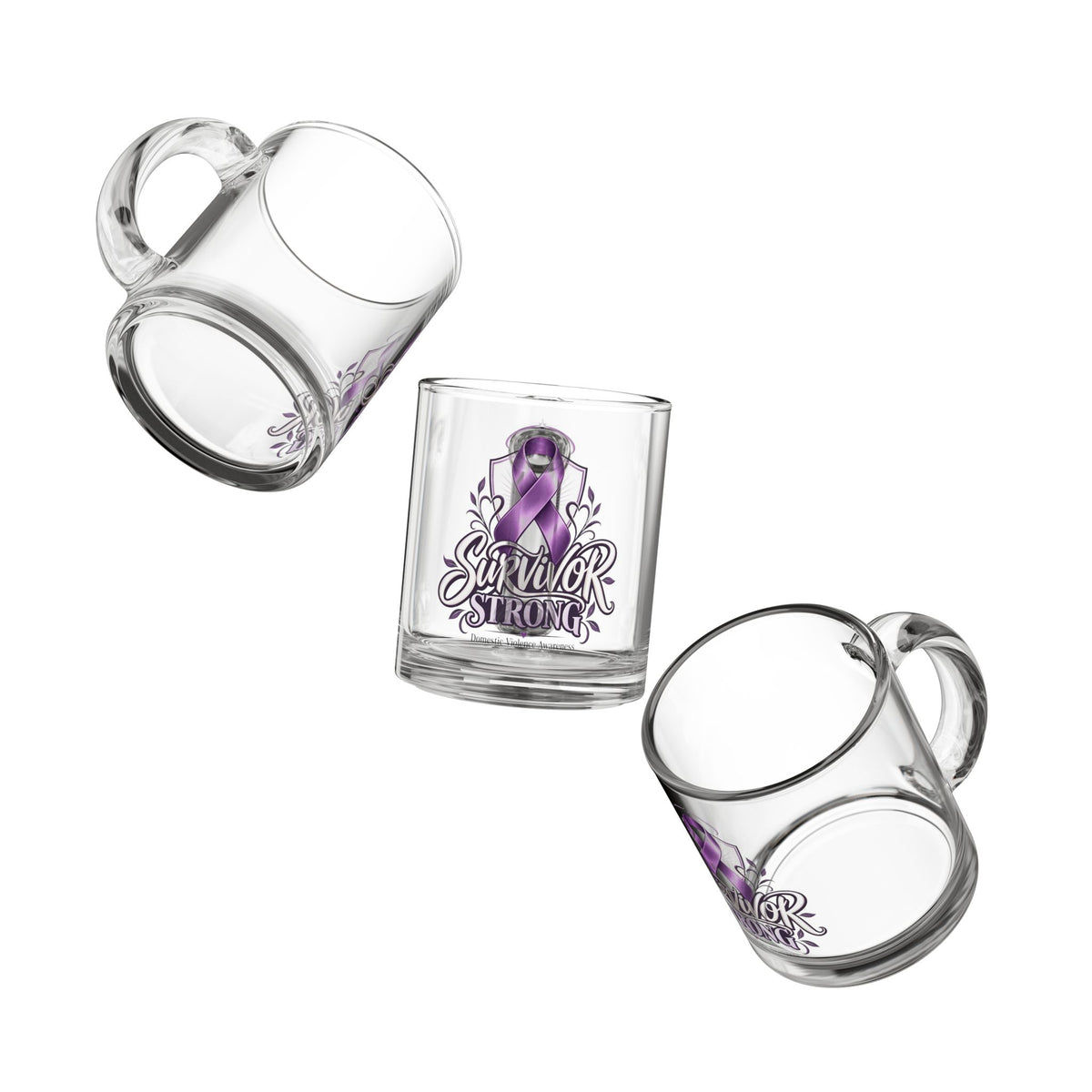 Survivor Strong Purple Ribbon Glass Mug — 10oz Domestic Violence  Awareness Coffee Cup