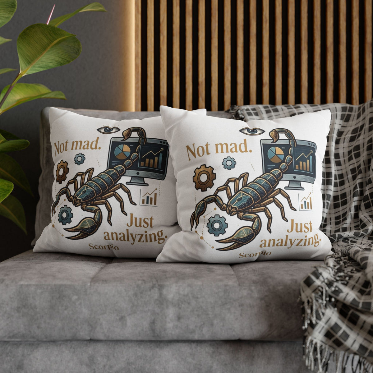 Scorpio Pillowcase - "Not Mad. Just Analyzing." Astrology Scorpion Decorative Pillow