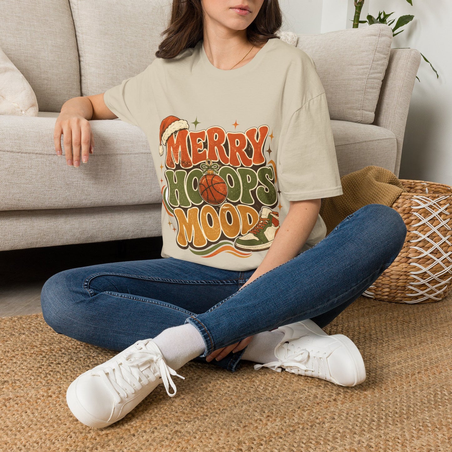 Merry Hoops Mood T-Shirt — Retro Holiday Basketball Christmas Tee