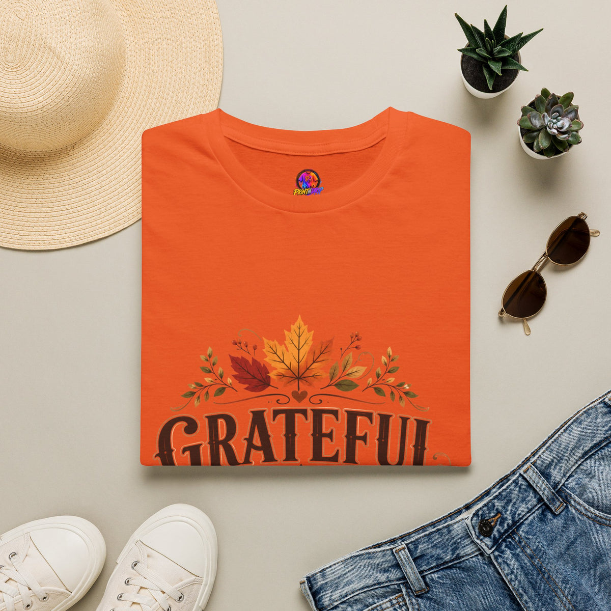 Thanksgiving T-Shirt Grateful Heart T-Shirt — Autumn Leaves Thanksgiving Tee