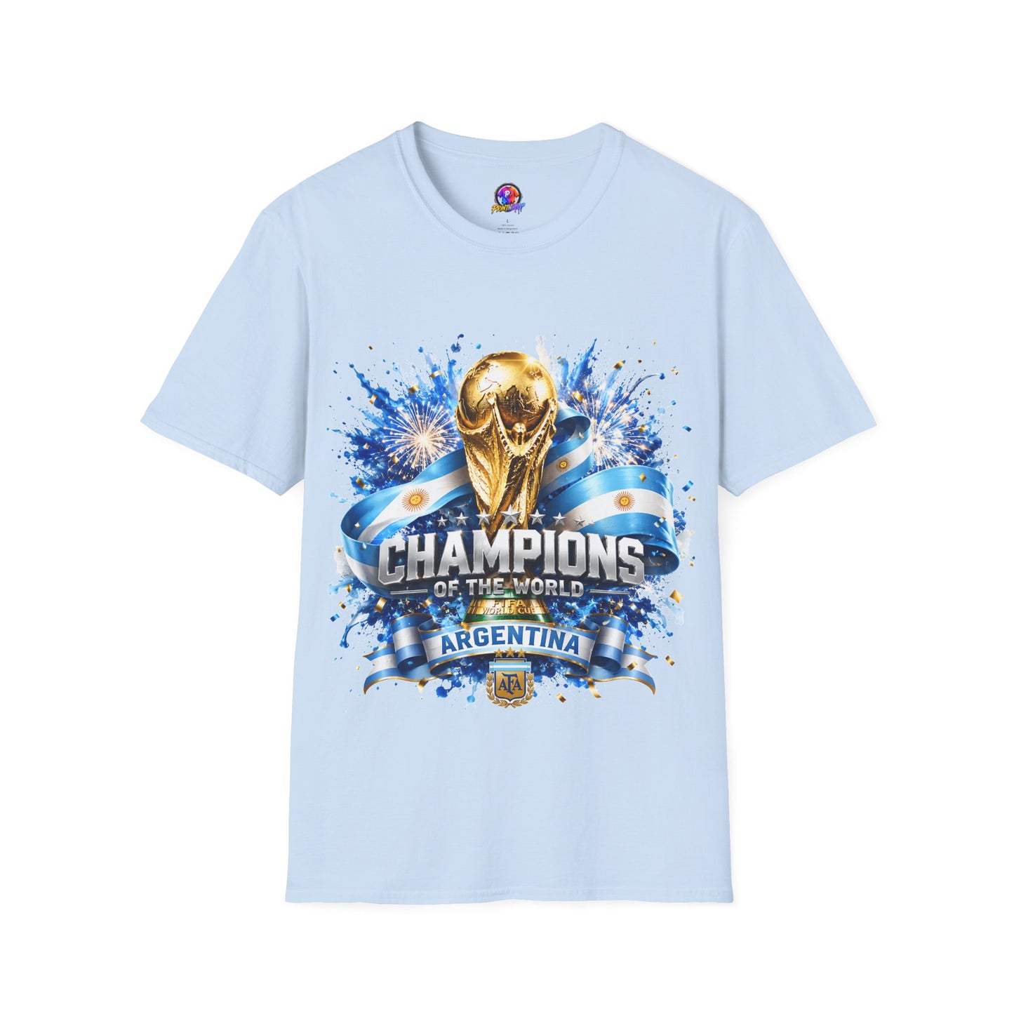 Argentina World Cup Champions T-Shirt — Gold Trophy Celebration Tee