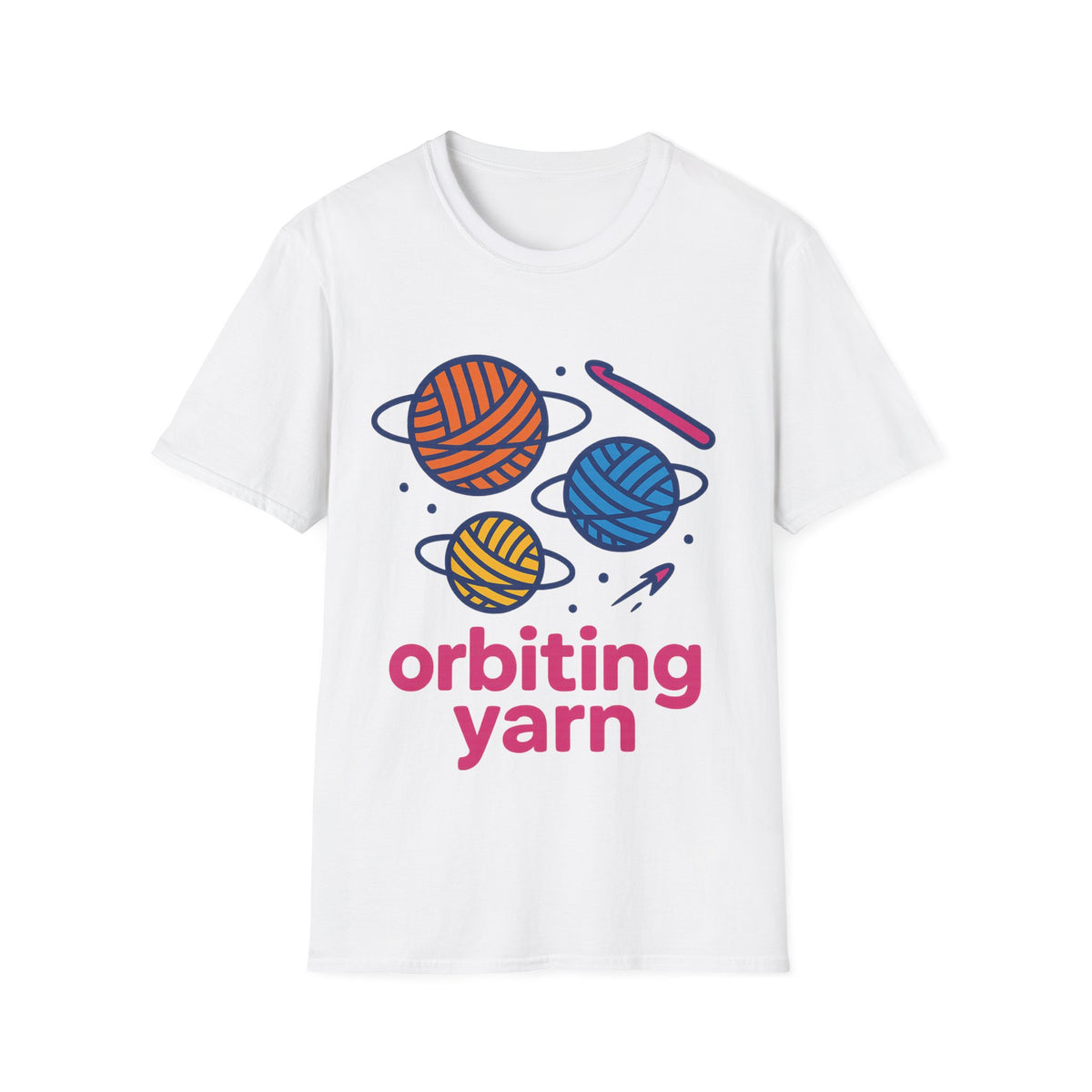 "Orbiting Yarn" Space Galaxy Crochet Graphic Tee - Funny Knitting Crafter White T-Shirt - Trending Now - September 2026