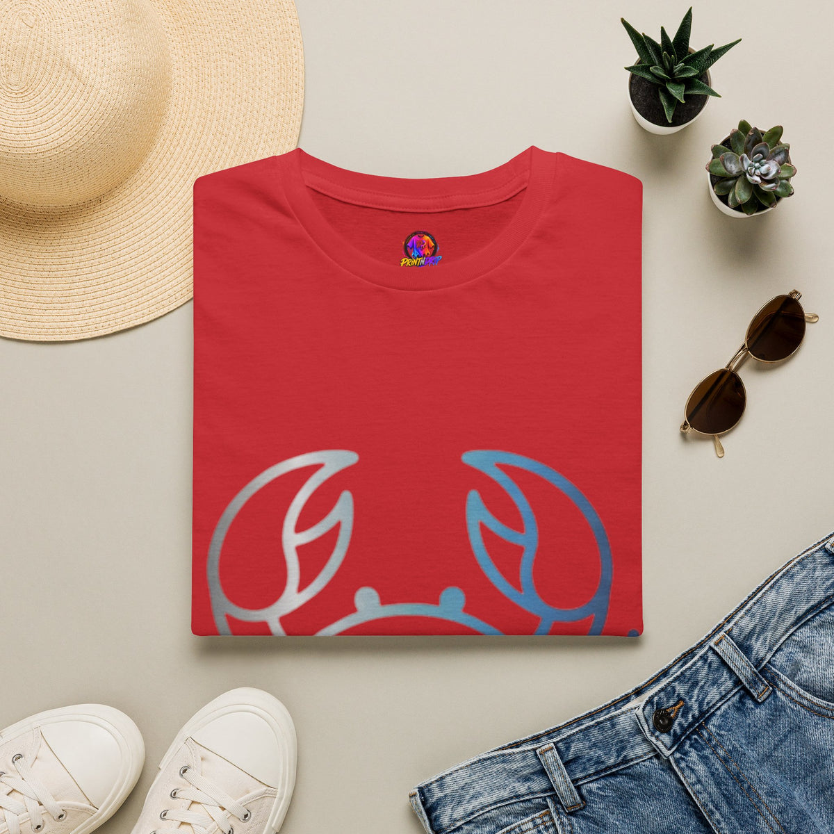 Crab Graphic T-Shirt — Coastal Blue Minimalist Beach Tee