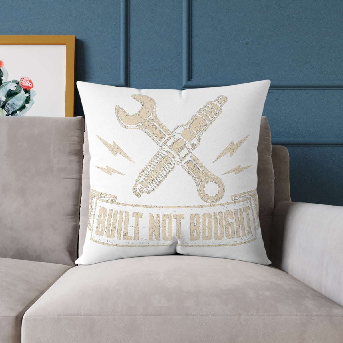 Built Not Bought Pillow - Mechanic Tool Wrench Spark Plug Milo Bailey Dog Dad Mom Decorative Throw Pillow
