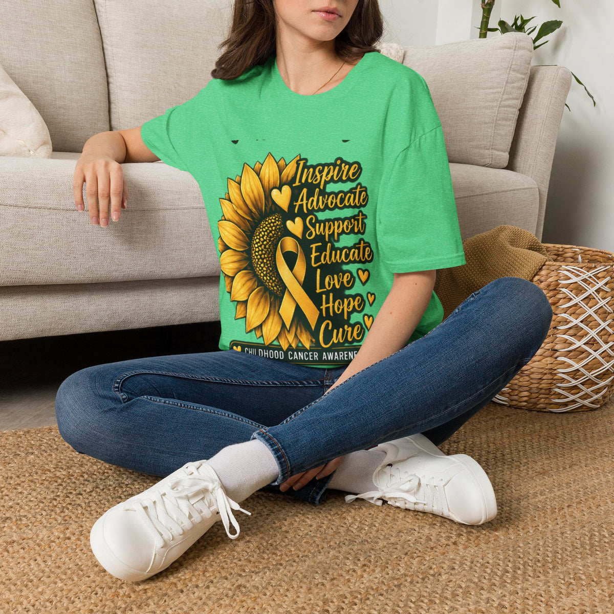 Childhood Cancer Awareness Sunflower T-Shirt – Inspire Advocate Support Educate Love Hope Cure