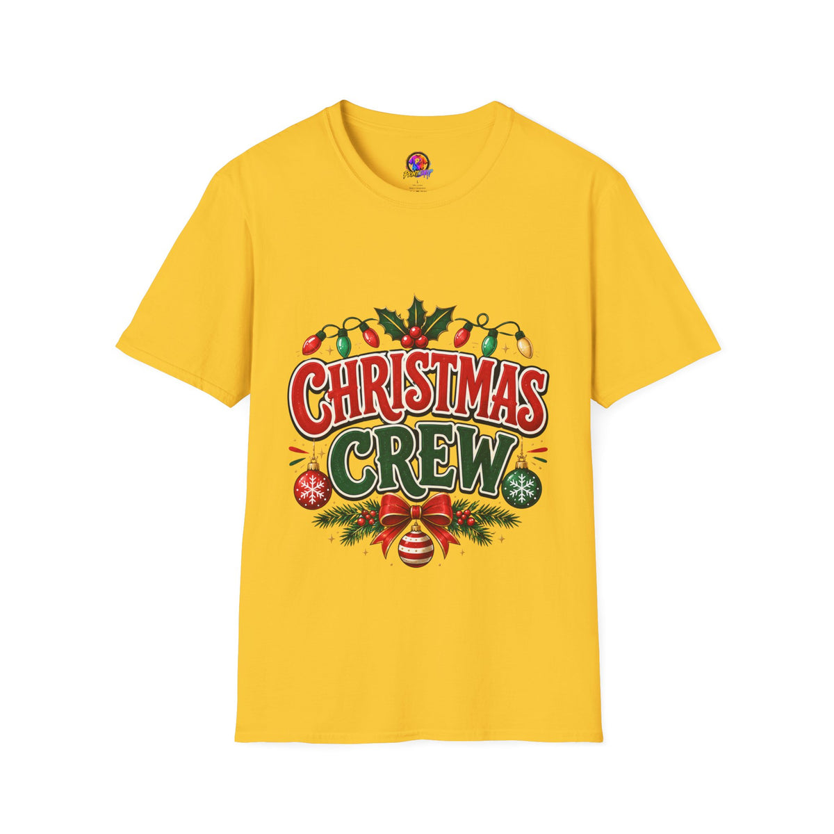 Christmas Crew T-Shirt — Festive Holiday Graphic Tee with Lights & Holly