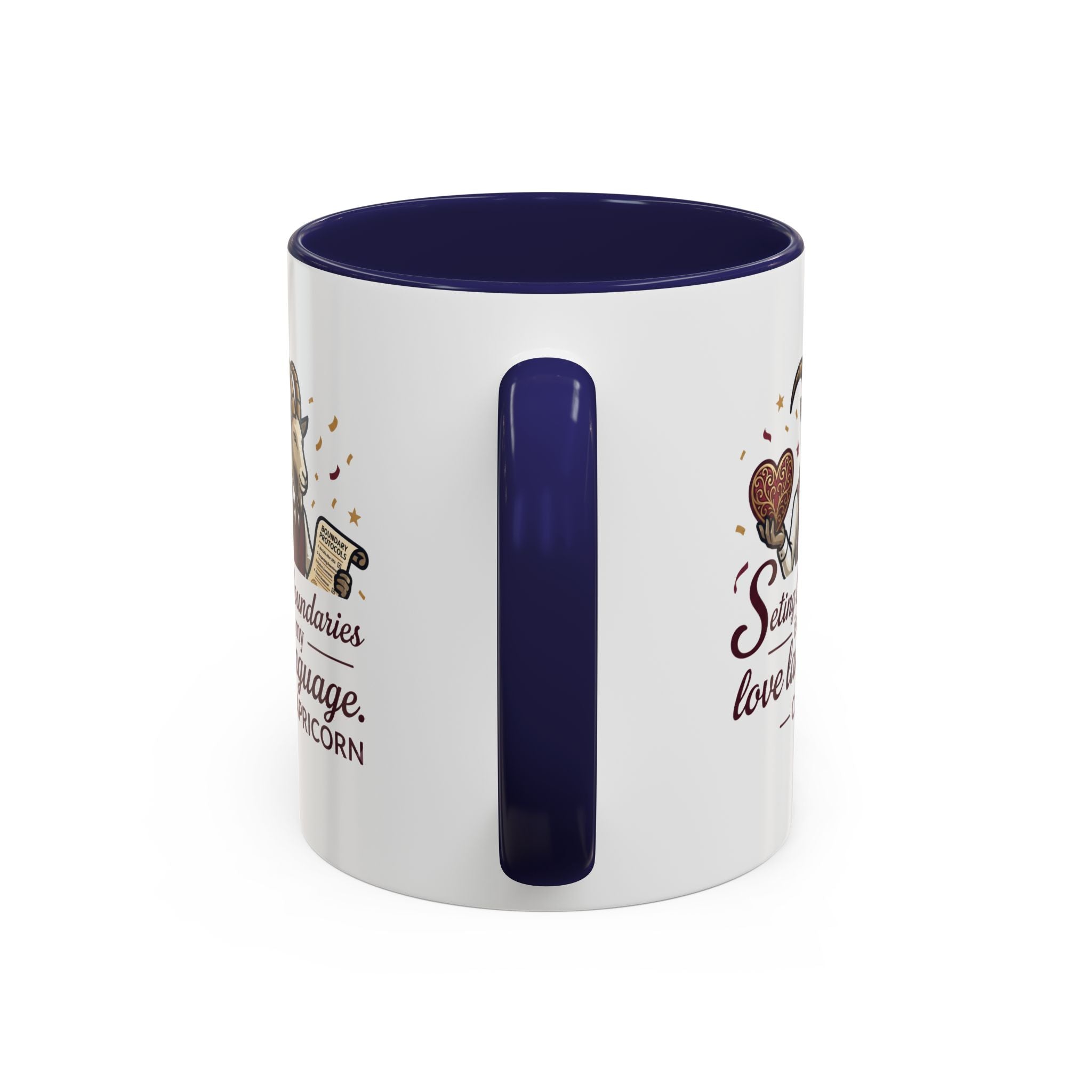 Capricorn Zodiac Coffee Mug — "Setting Boundaries Is My Love Language" Accent Mug