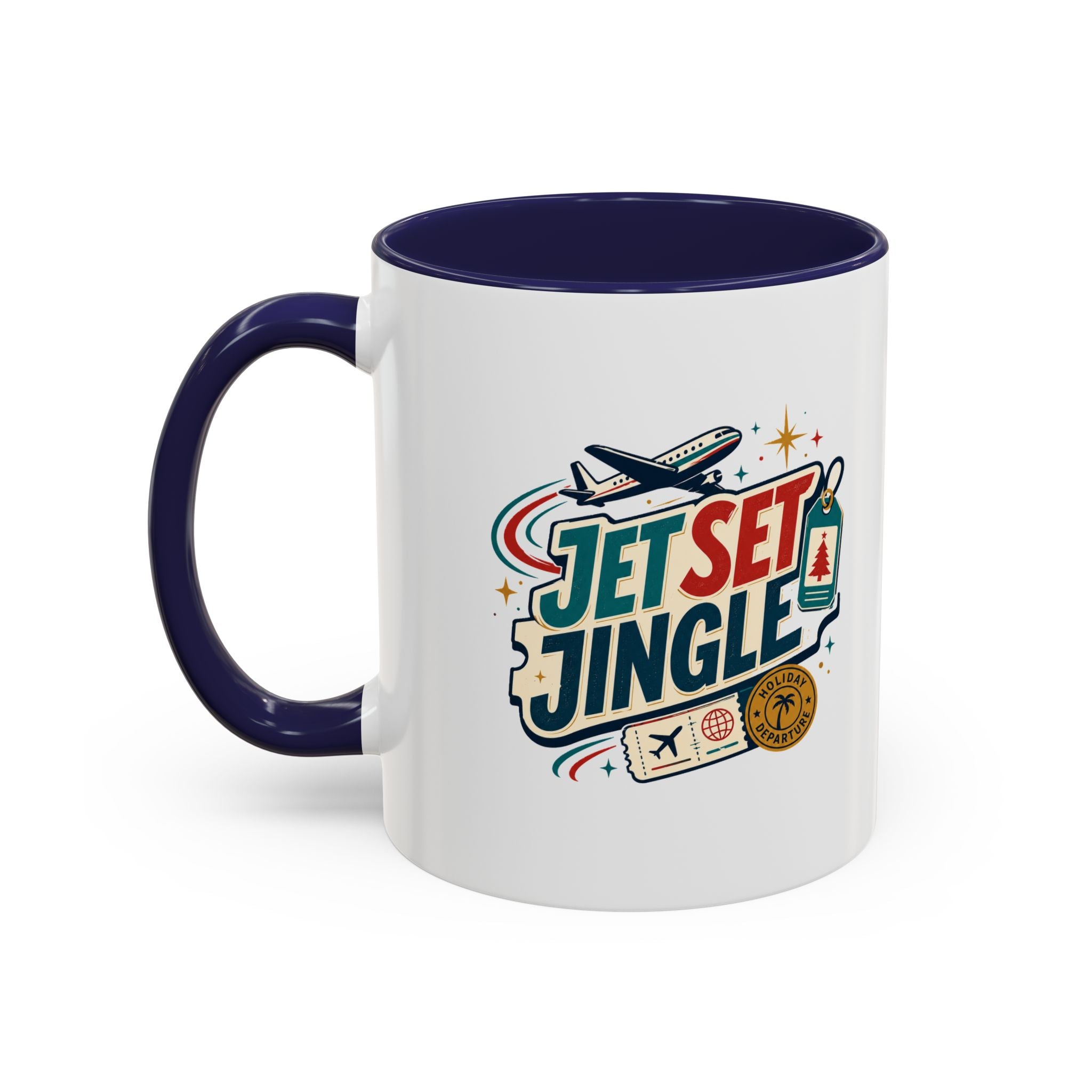 Modern Day Christmas Jet Set Jingle Coffee Mug — Holiday Travel Themed Accent Mug