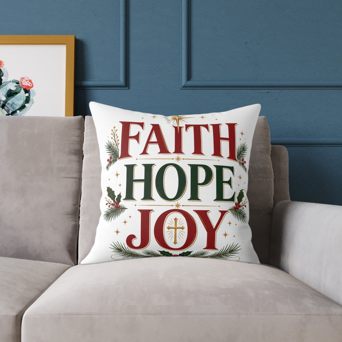 Christmas Faith Hope Joy Pillow — Christmas Holiday Decorative Throw Pillow