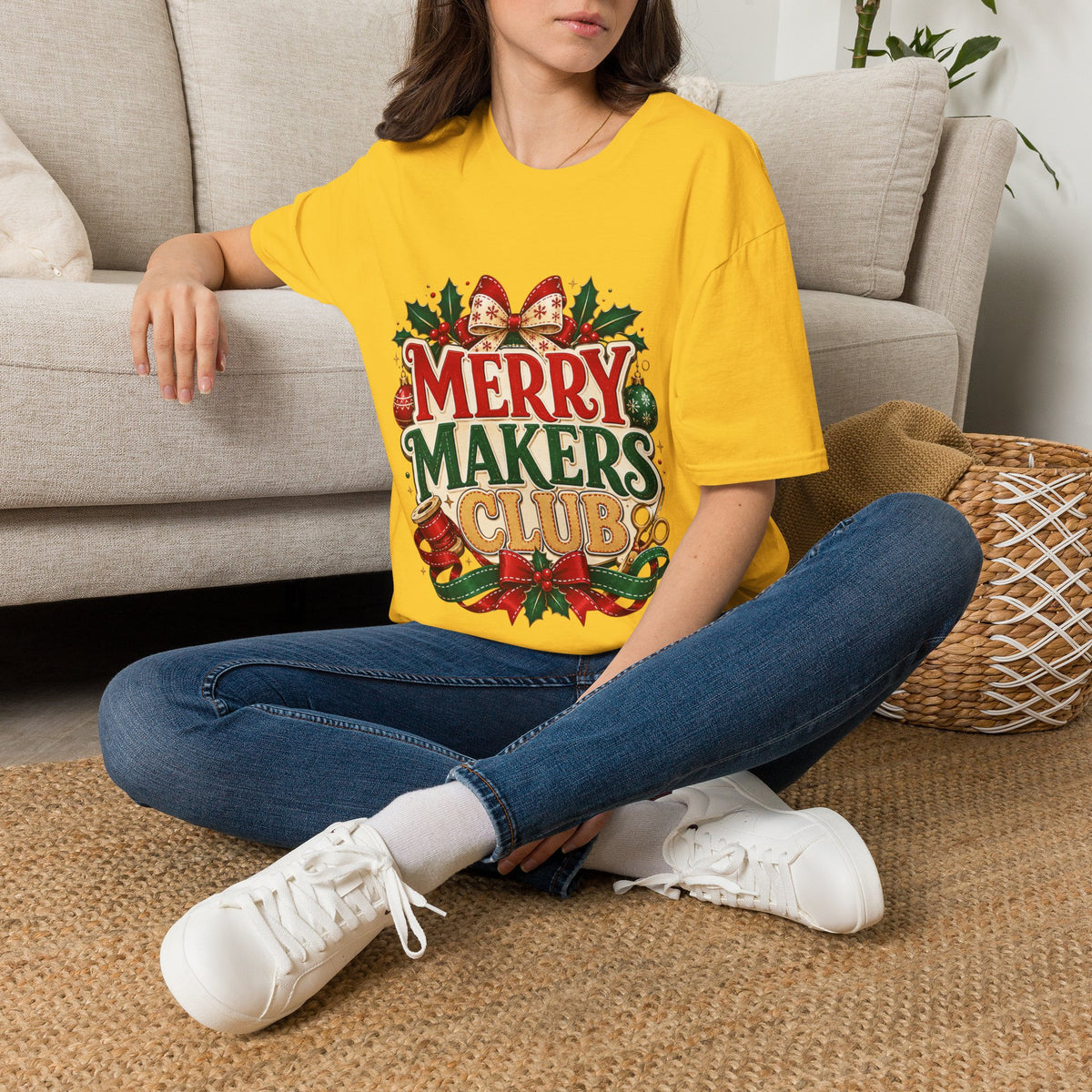 Merry Makers Club T-Shirt — Festive Christmas Holiday Tee with Holly & Bow