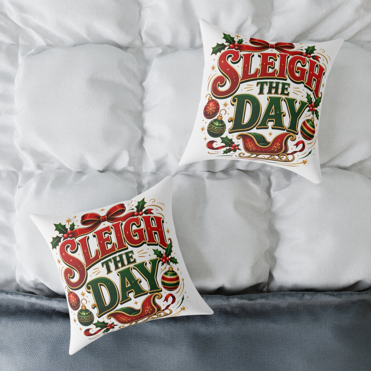 Christmas Pillow — "Sleigh the Day" Holiday Decorative Throw Pillow