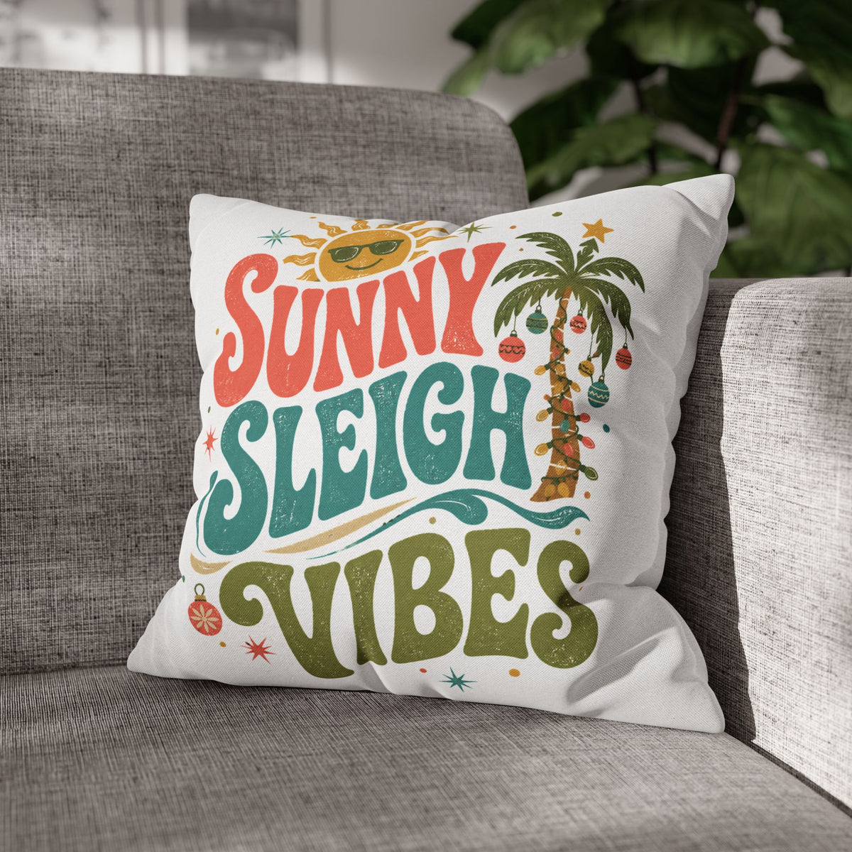 Sunny Sleigh Vibes Decorative Pillowcase Modern Day Christmas