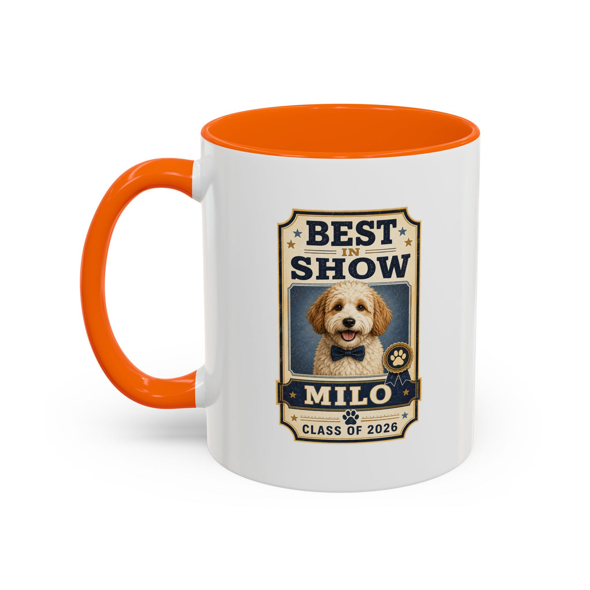 Milo Bailey Dog Dad Mom Best in Show Personalized Dog Photo Coffee Mug — Custom Pet Name (e.g., Milo) — Class of 2026 Accent Mug