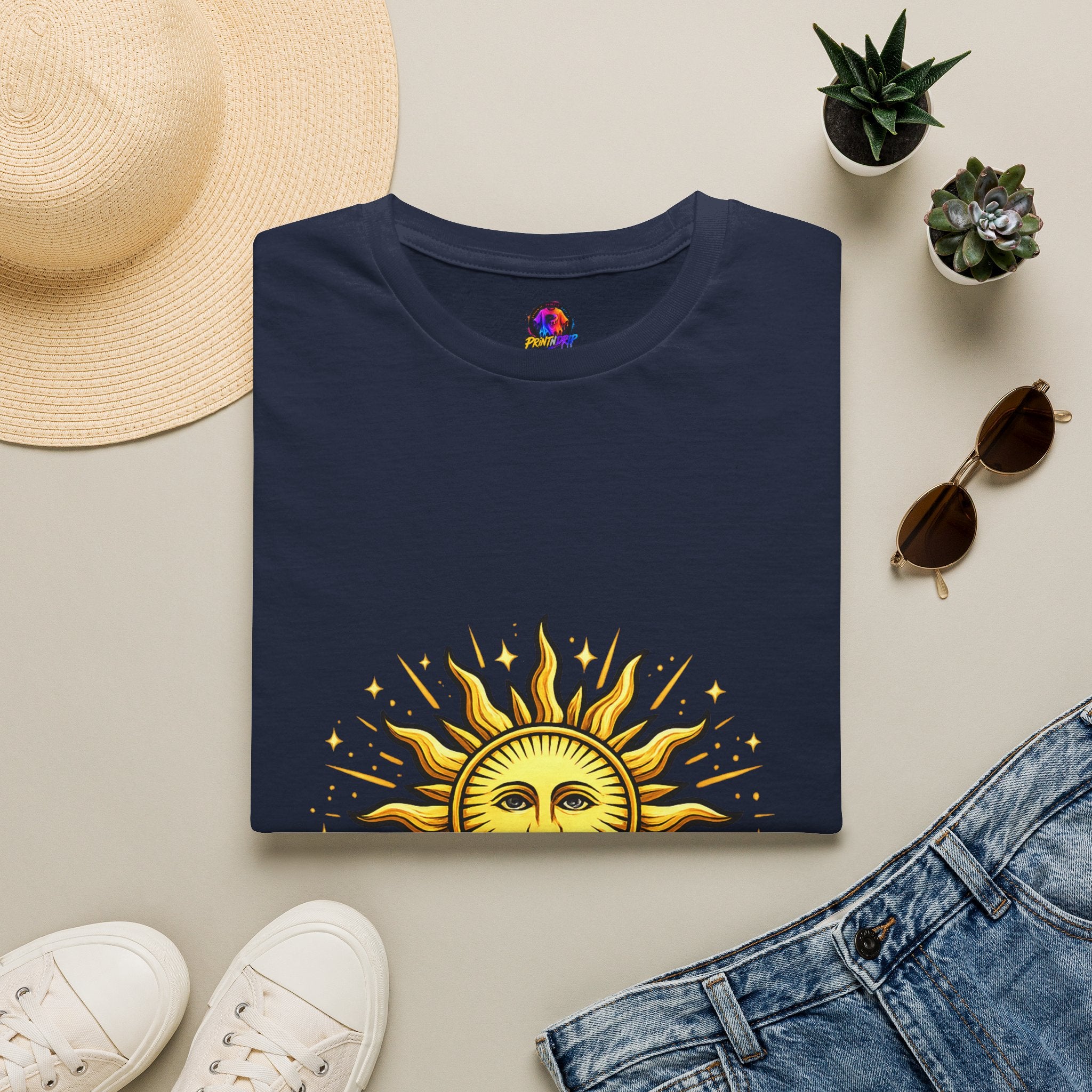 Argentina Sun Face Soccer T-Shirt — Retro Celestial Football Tee