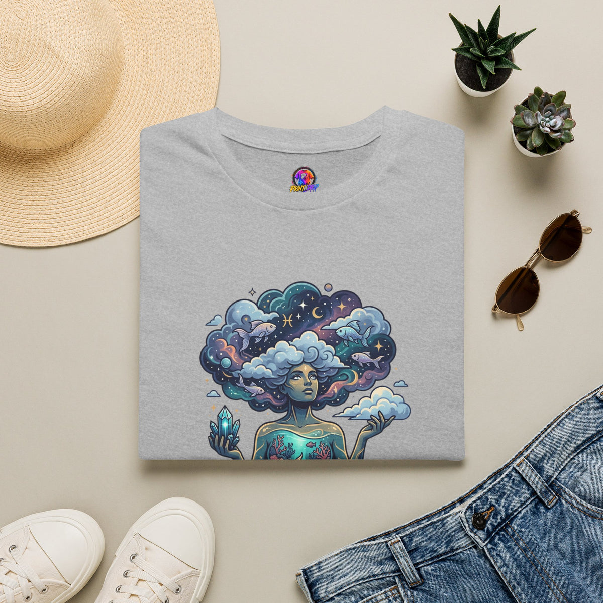 Dreamscape Goddess T-Shirt — 'Head in the Clouds' Surreal Art Tee