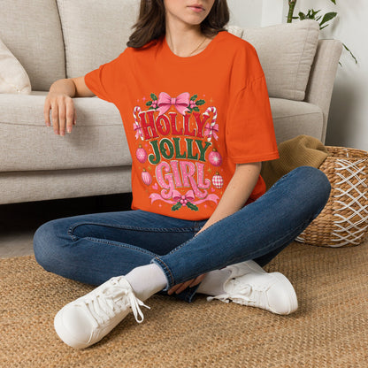 Holly Jolly Girl T-Shirt — Pink Holiday Graphic Tee