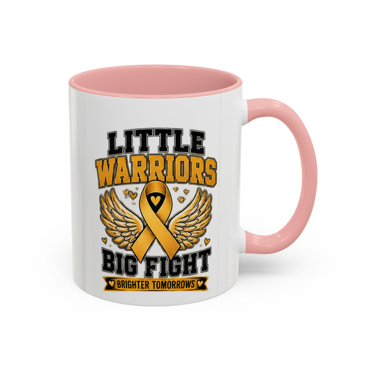 Little Warriors Big Fight Childhood Cancer Awareness Coffee Mug — Gold Ribbon Support Accent Mug