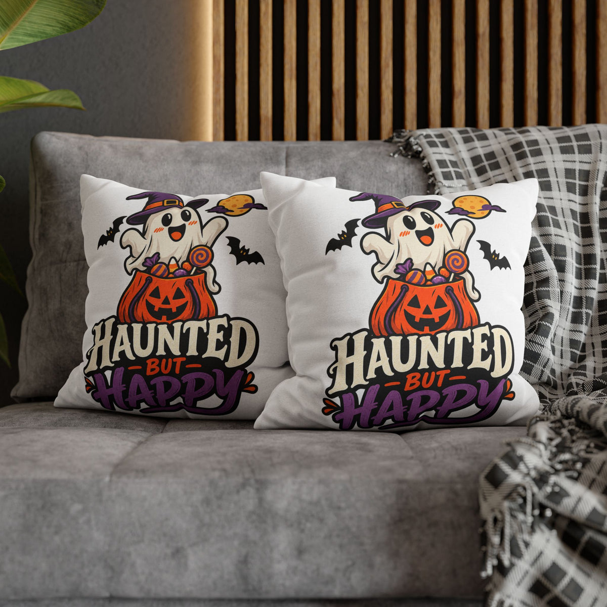 Haunted But Happy Halloween Pillowcase