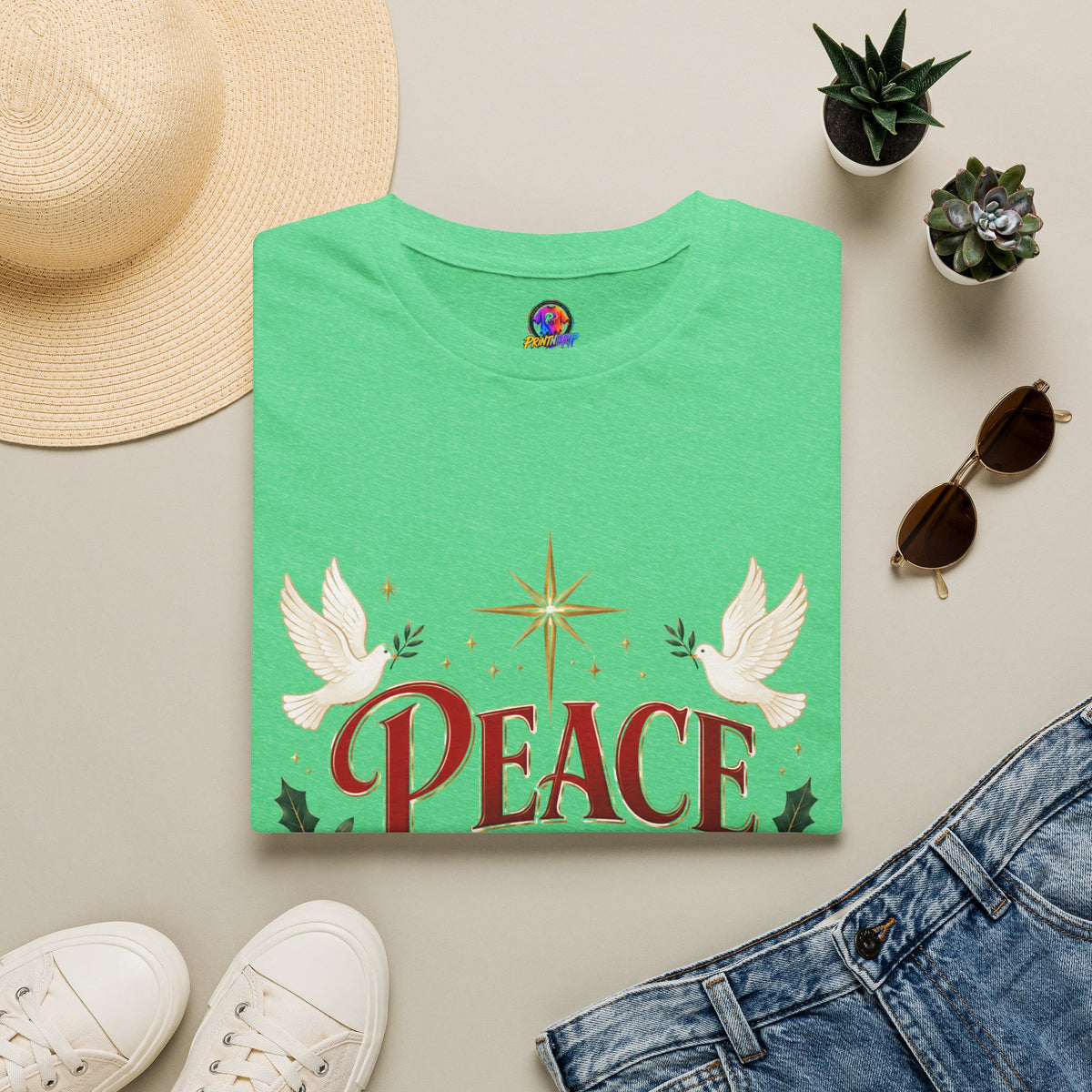 Peace on Earth T-Shirt — Holiday Dove & Star Christmas Tee