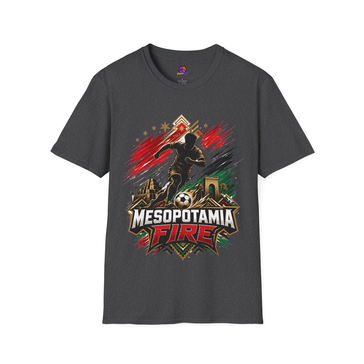Iraq Mesopotamia Fire Soccer T-Shirt — Vintage Football Player Graphic Tee