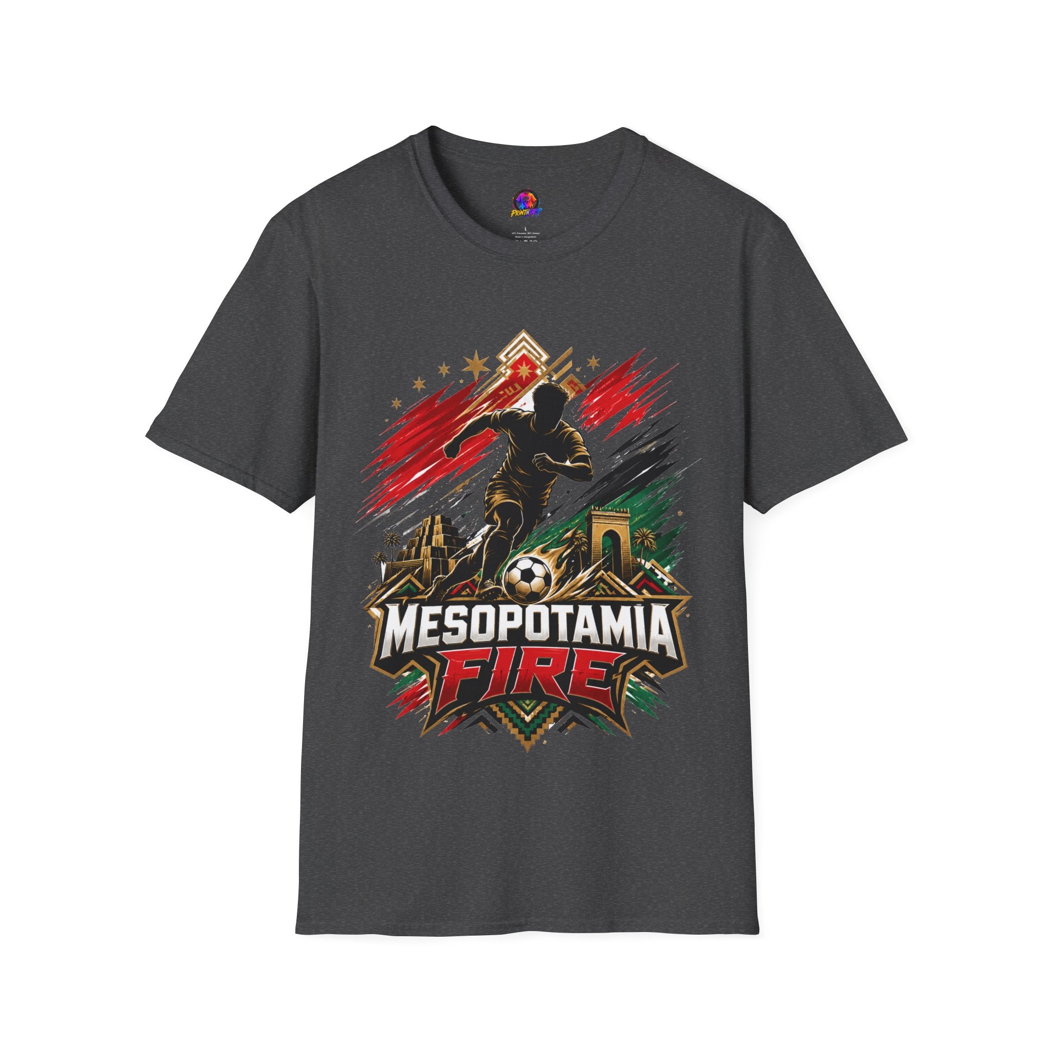 Iraq Mesopotamia Fire Soccer T-Shirt — Vintage Football Player Graphic Tee