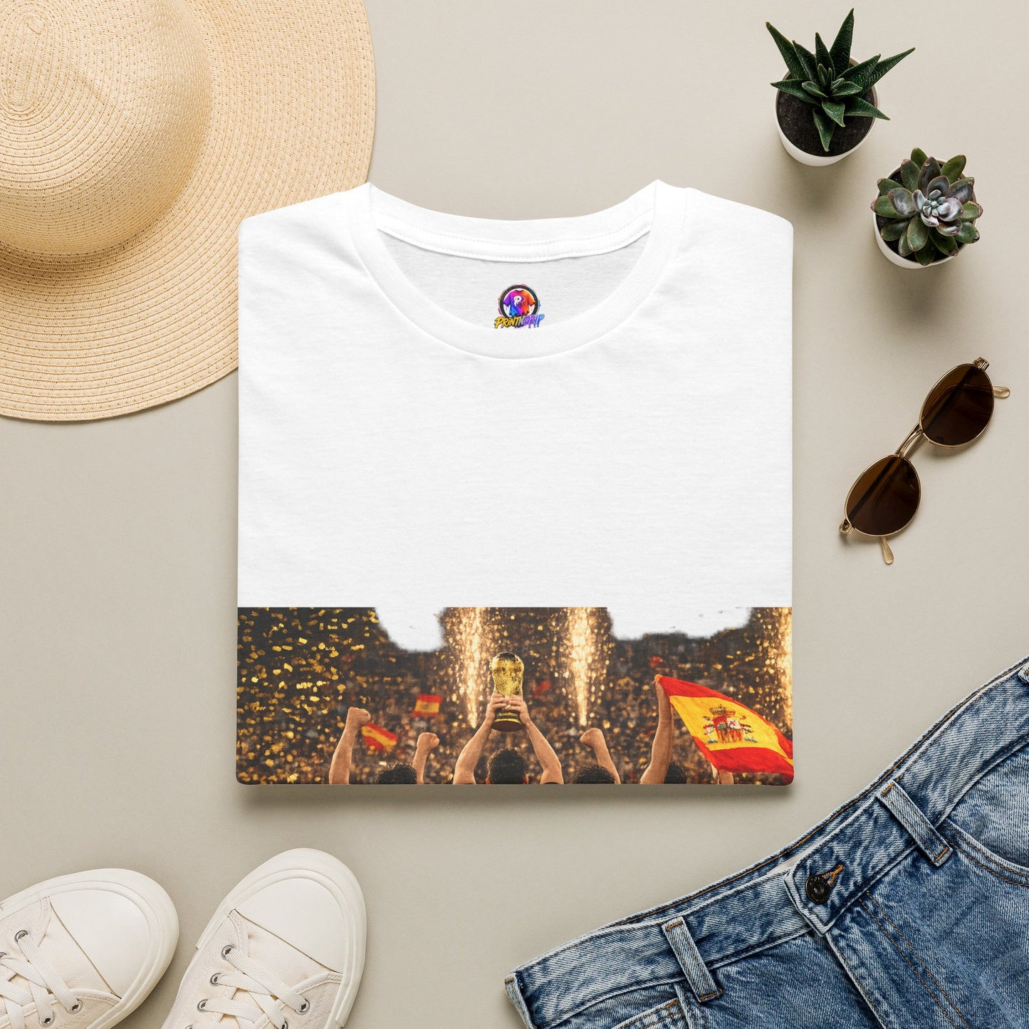 Spain World Cup Champions T‑Shirt — Soccer Trophy Celebration Tee