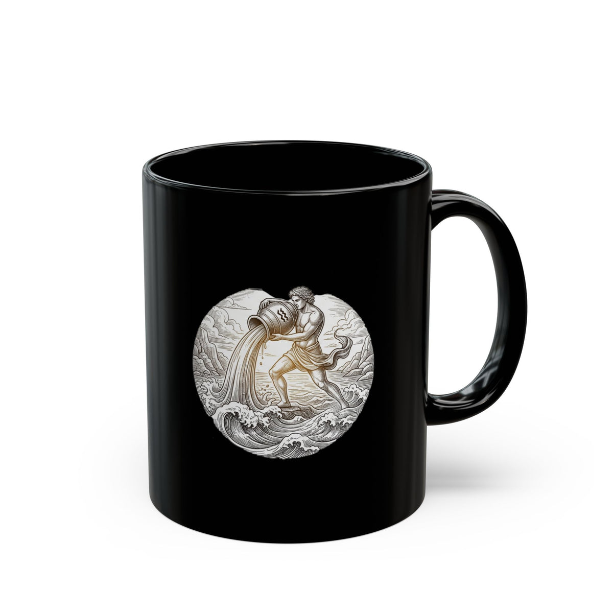 Aquarius Zodiac Astrology Aquarius Mug – Zodiac Water Bearer Black Ceramic Coffee Cup