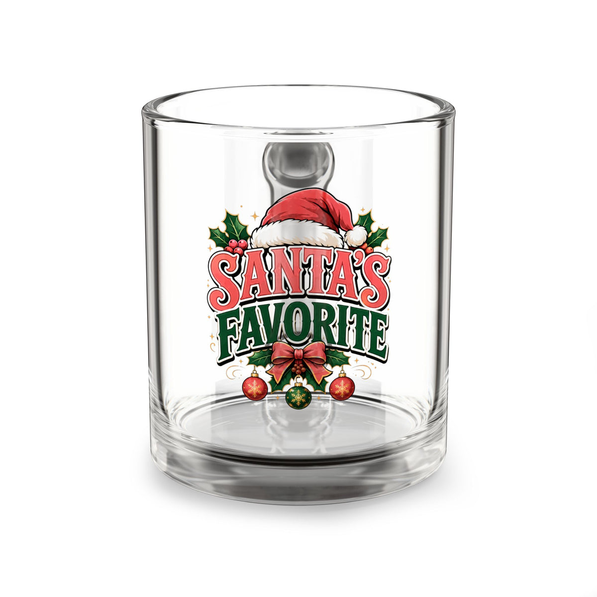 Christmas Glass Mug 10 oz Glass Mug — 'Santa’s Favorite' Christmas Coffee Cup, Holiday Holiday Cheer 10oz