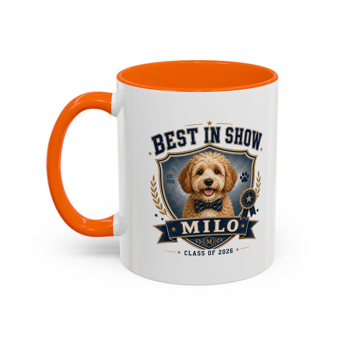 Milo Bailey Dog Dad Mom Best in Show Personalized Dog Coffee Mug — 'Milo' Class of 2026 Accent Mug
