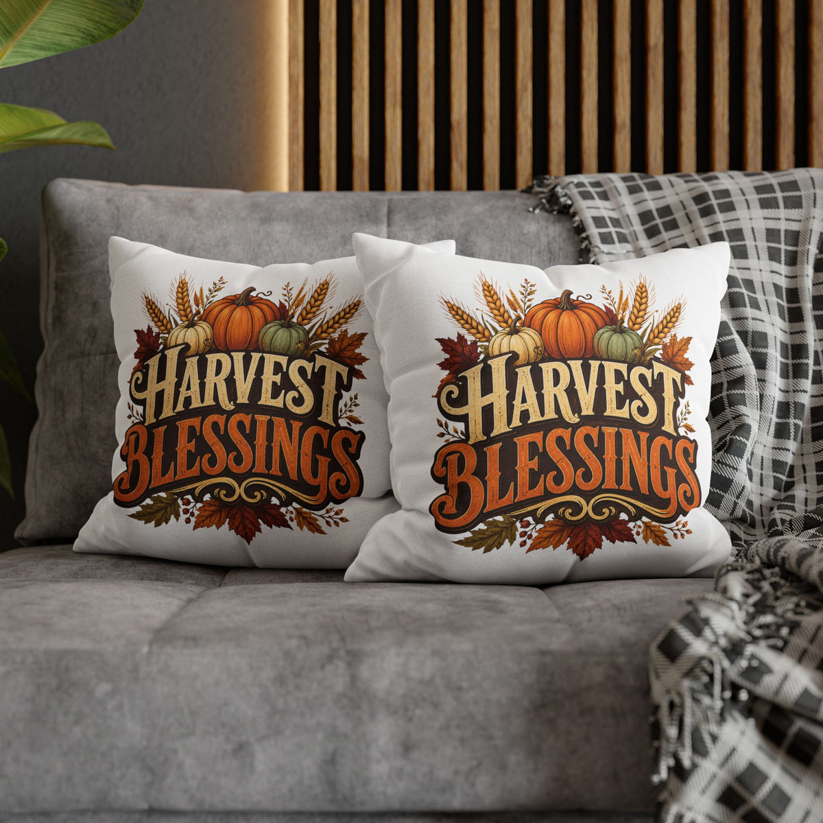 Thanksgiving Harvest Blessings Throw Pillowcase — Autumn Pumpkin Fall Decor