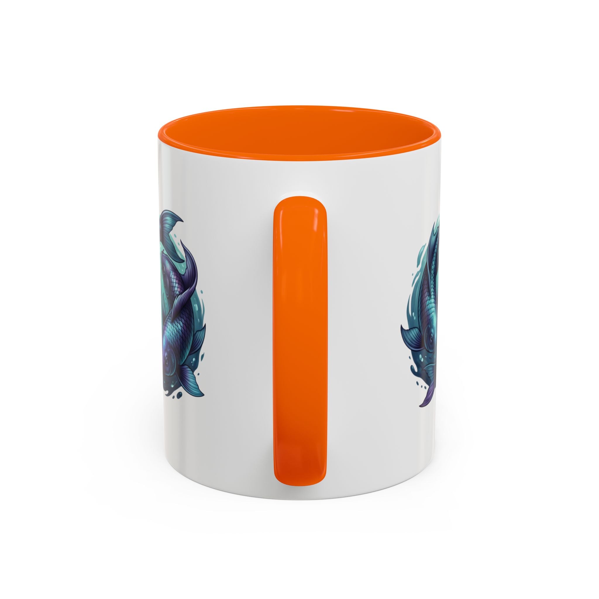 Koi Fish Accent Coffee Mug — Blue Pisces Ceramic Mug
