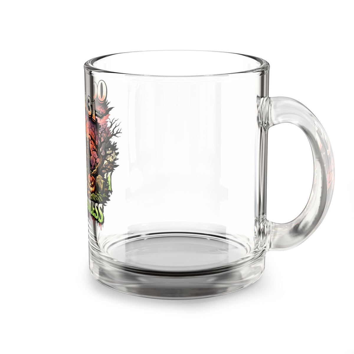 Halloween Glass Mug 10 oz  October 31 Glass Mug - "Night of the Restless" Haunted House Halloween Coffee Cup