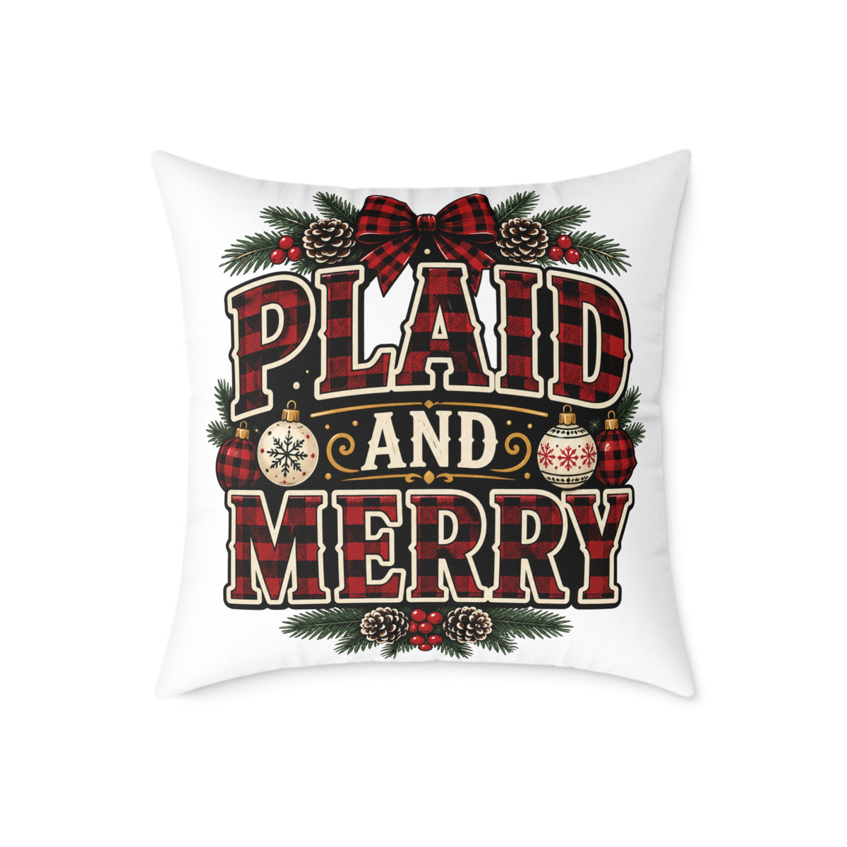 Plaid and Merry Christmas Throw Pillow